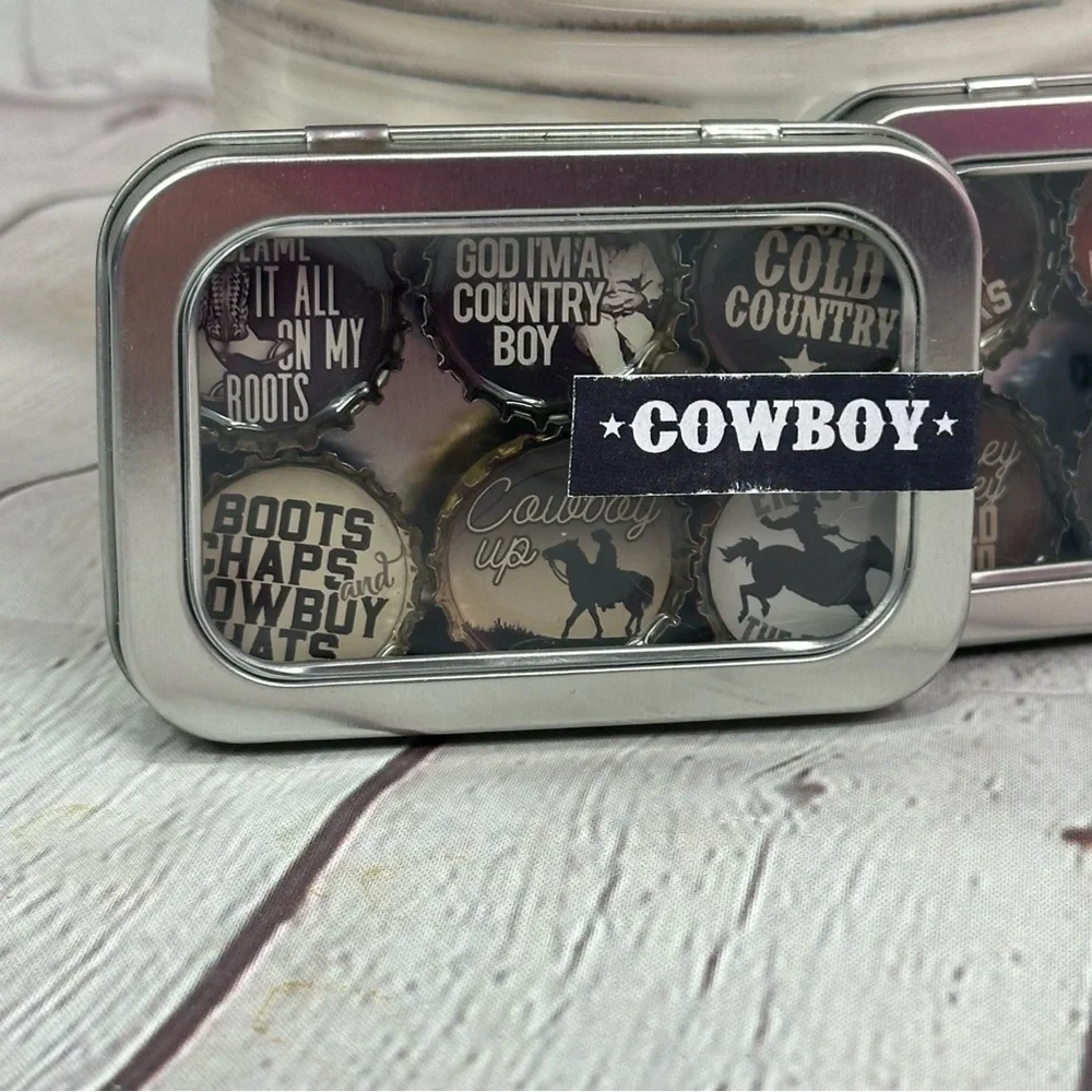 NWT boutique Cowboy and Whiskey Bent themed magnet Set western